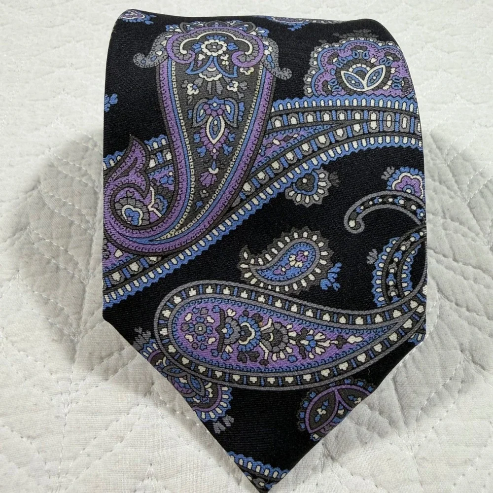 Daniel Cremieux Signature Mens Tie Paisley Silk‎ Black Purple 7 Fold 60